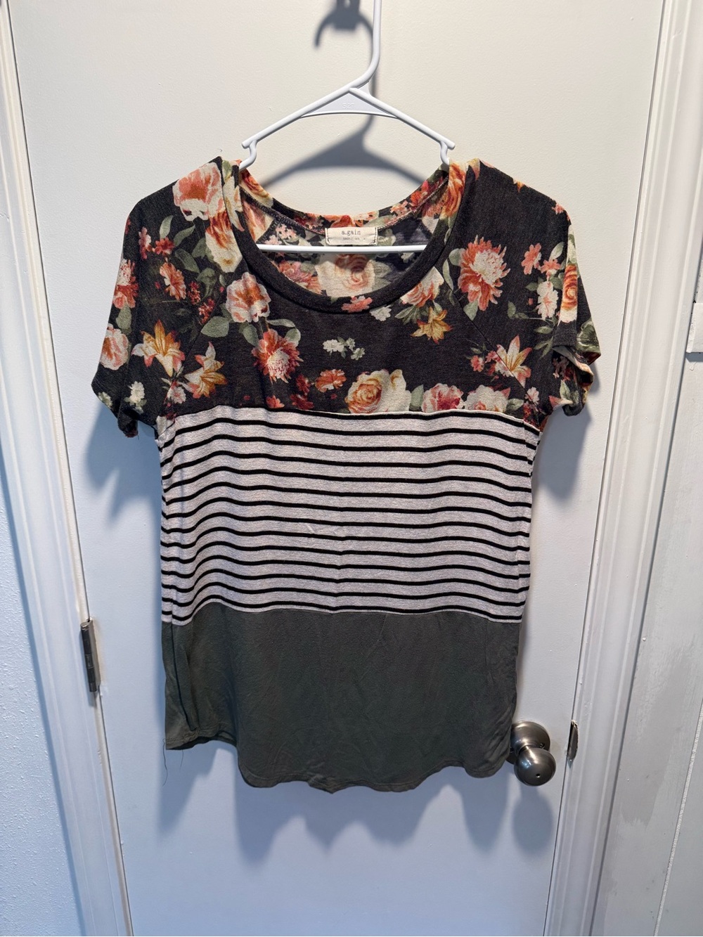 Floral Stripe Short Sleeve Tee in Olive & Black by